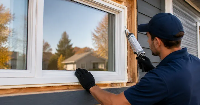 technician installing a new vinyl window in Dynes, Burlington