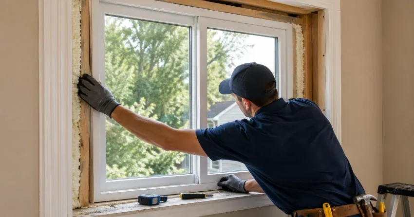 close-up of Low-E glass coating on an insulated window Burlington