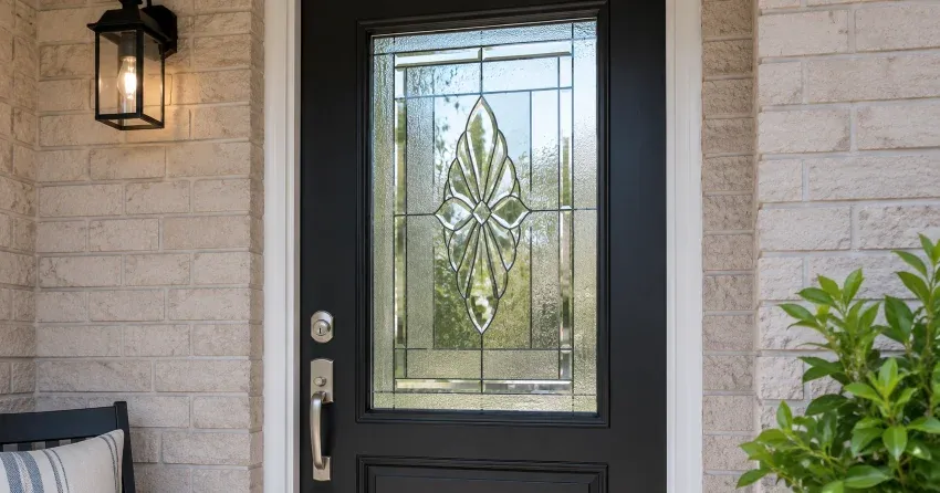 technician replacing a cracked decorative glass panel in Maple, Burlington