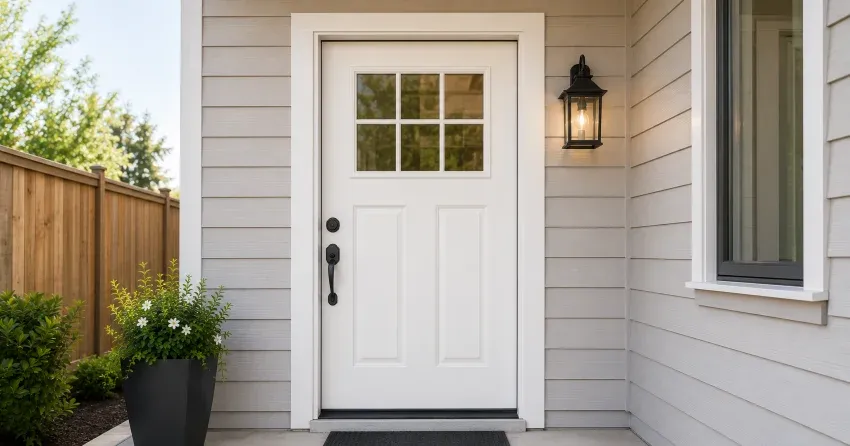 technician installing exterior door frame in Maple, Burlington