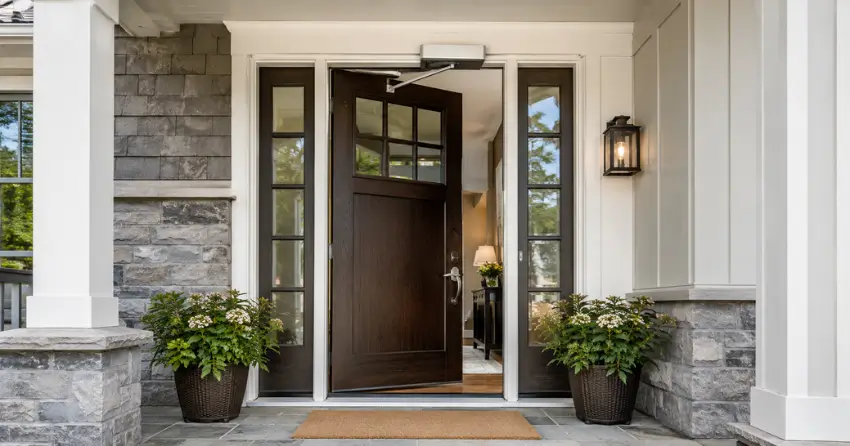 residential automatic door opener installed on exterior entry door in Strathcona Gardens, Burlington