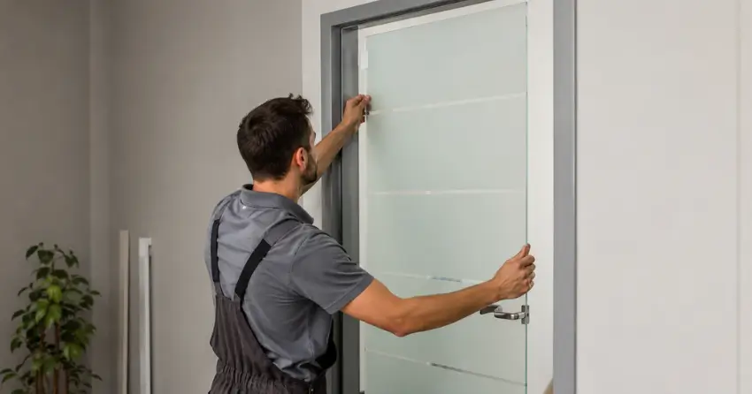frosted glass interior door panel installation in Mountainside, Burlington