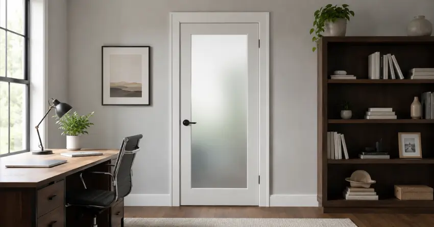 frosted interior door installed in home office in Freeman, Burlington