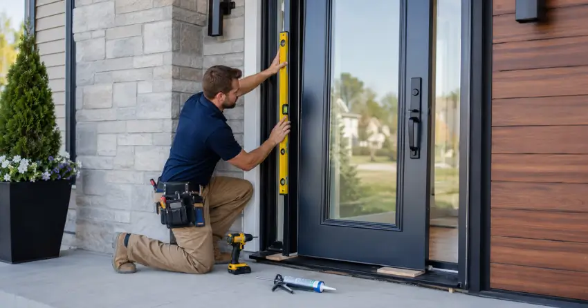 glass outside door installation with energy-efficient double-pane glazing in Longmoor, Burlington