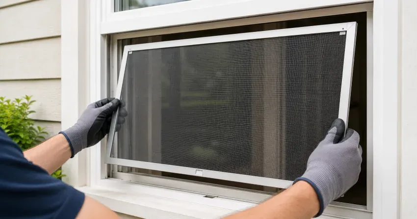 technician repairing a window sash and balance system in Mountainside, Burlington