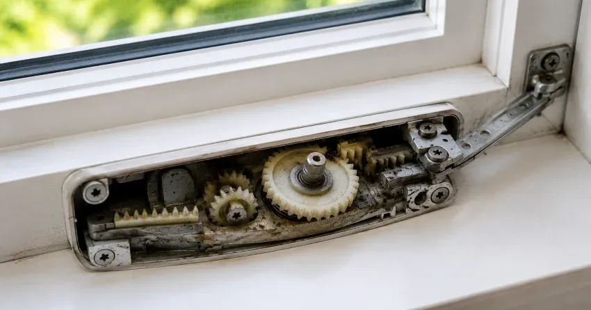 technician replacing casement window crank operator in Nelson, Burlington home