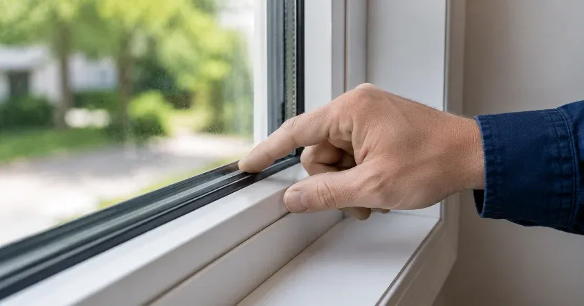 technician inspecting window glass seal in Orchard, Burlington