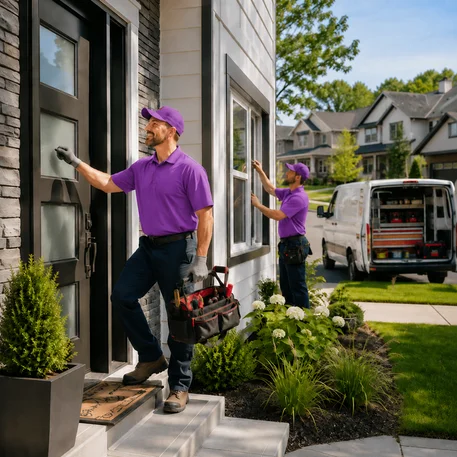 Door and window technicians at work on properties throughout the coverage area
